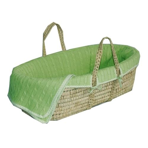 Tadpoles Cable Knit Moses Basket Set in Green micannawanrog
