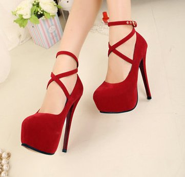 Womens Platform Pumps Sexy Fashion Strappy Buckle Stiletto High Heels Shoes (Red, US 7.5 / EU38)