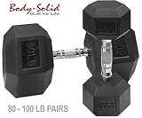 Body Solid Rubber Hex Dumbbell Weight Set 80-100 lb. Pairs Model SDRS900 - FREE SHIPPING!