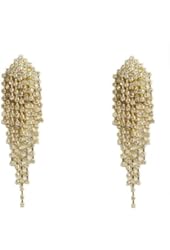 Goldtone with Clear Iced Out Dangling Strands 4 Inch Clip on Earrings
