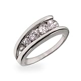 Eve's Addiction Sterling Silver CZ Ladder Style Journey Ring