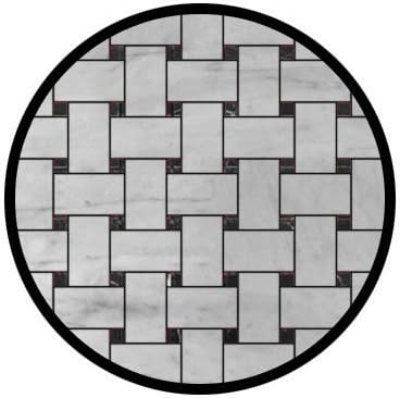 Carrara Marble Italian White Bianco Carrera Basketweave Mosaic Tile with Negro Marquina Black Dots Polished by Natural Stone Wholesaler