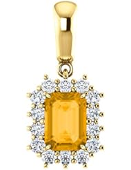 18K Yellow Gold 7.00x5.00mm Emerald Cut Citrine and Diamond Pendant -- LIFETIME WARRANTY