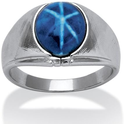 Men's Oval Simulated Blue Star Sapphire Silvertone Ring