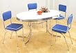 5 Piece Chrome Plated Dining Set with Chairs in Blue Cushion By Coaster Furniture