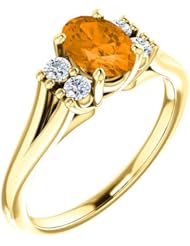 14K Yellow Gold 7.00x5.00mm Oval Cut Spessartite Garnet and Diamond Ring -- LIFETIME WARRANTY
