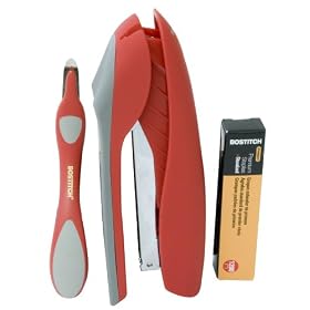 Stanley Bostitch Stand-Up Desktop Stapler Plus Pack with Push Style Staple Remover and 1,200 Staples, Red (B326-PP-VLT-RED)