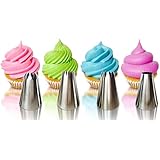 Cupcake Decorating Tip Set by Love2bake - Classic Extra Large Stainless Steel Decorating Tips - Closed Star - Open Star - French - Round/Plain