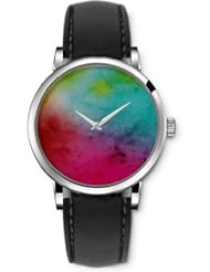 SPRAWL Aanalog Fashion Series Silver Ladies Watches of Genuine Black Leather Strap,Unique Wrist Watch for Women Girls Designed with Color the World