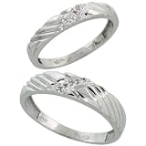 10k White Gold Diamond Wedding Rings Set for him 5 mm and her 3.5 mm 2-Piece 0.05 cttw Brilliant Cut, ladies sizes 5 - 10, mens sizes 8 - 14