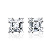 Certified 14k White Gold Round, Baguette, Princess Cut Diamond Earrings Studs (GH, SI3-I1, 0.52 carat)