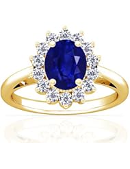 18K Yellow Gold Oval Cut Blue Sapphire Ring With Sidestones