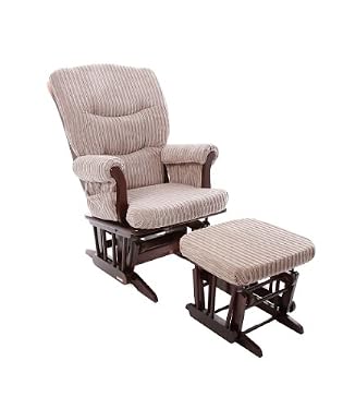 Dutailier Jenny Dark Cherry Glider Chair and Stool Set - Jumbo Cord Mink Cushion