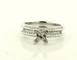 0.33Ct tw Natural Round Diamond Bridal Set (Engagement ring with Matching band) micro set in 14K white Solid Gold (VS - Clarity , GH - Color)