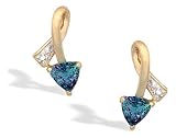 14K Yellow Gold Trillion Created Alexandrite and Diamond Ribbon Earrings