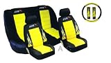 A Set of Low Back Type X Racing Style Front Bucket Seat Covers, Bench Seat Cover, Steering Wheel Cover and Shoulder Strap Cover - Yellow