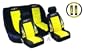 A Set of Low Back Type X Racing Style Front Bucket Seat Covers, Bench Seat Cover, Steering Wheel Cover and Shoulder Strap Cover - Yellow