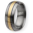 14k Gold Inlaid Grooved Brushed and Antiqued Titanium Ring (8.0 mm) With Wood Box - Sizes 8-12