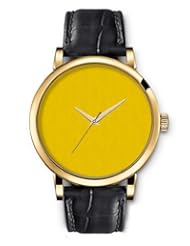 SPRAWL Aanalog Fashion Series Gold Ladies Watches of Genuine Black Leather Strap,Unique Wrist Watch for Women Girls Designed with yellow Background
