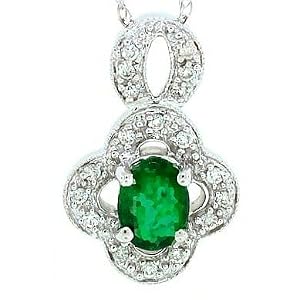 Buy 0.91Ct Emerald and Diamond Pendant in 14Kt White Gold w chain by Mytreasurez