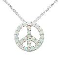 Sterling Silver Created-Opal Peace-Sign Pendant, 18"
