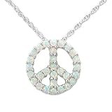 Sterling Silver Created-Opal Peace-Sign Pendant, 18