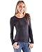 Woman Charcoal Plain Long Sleeve T-Shirt Crew Neck