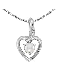 14k White Gold Pearl And Diamond Heart Pendant with 18" Chain