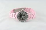 geneva rhinestone-accented Skull dial Glow in the Dark hands metal band ladies fashion watch (pink)