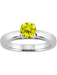 0.55 Ct Round Canary SI1/SI2 Diamond 18K White Gold Solitaire Ring