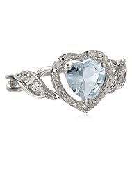 Sterling Silver Created Aquamarine Heart Ring, Size 7