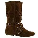 L44 Ladies Brown Faux Suede Look Flat Boots Sizes 3-8 UK