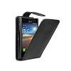 Black PU Leather Vertical Case for LG E400 Optimus L3 - High Quality Flip Phone Cover + 2 Screen Protectors
