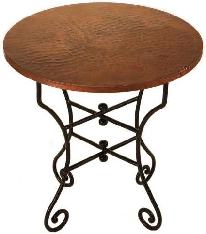 Dago's Copper Designs ET-03-B 2-Piece Solid Copper Hammered Table with Collapsible Iron Stand, 23-1/2-Inch by 23-1/2-Inch by 24.75, Brown