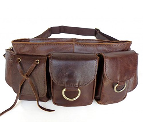 Tom Clovers Women's Men's Leather Waist Pack Fanny Bag Hip Purse Brown