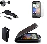 Accessory MAster- Noir Housse étui en Cuir pour htc Desire S avec ecran protecteur voiture chargeur et voiture Support