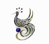 Silvertone and Blue with Rhinestone Accents Peacock Brooch Pin