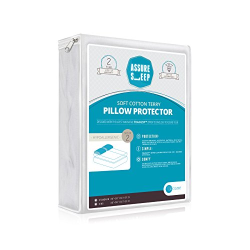 Assure Sleep Soft Cotton Terry Pillow Protector 100% Waterproof Bed Bug Proof King Size Set of 2