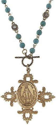 CAtholic St. Mary Miraculous Medal, Women's Artisan Cross Pendant Necklace.