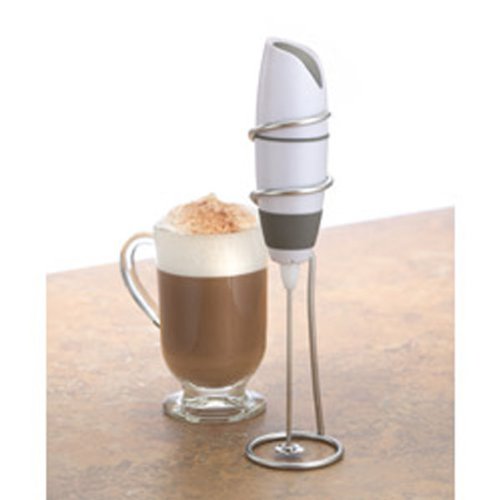 BonJour Frother, Automatic Battery Powered Caf? Latte with Stand, White/Gray