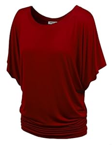 LL WT742 Womens Boat Neck Short Sleeve Dolman Drape Top L WINE
