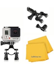 CE: Bike Mount Kit for GoPro Hero3+, Hero3, Hero2 and Hero - Includes: Handle bar / Bike Seat Bracket + Vented Helmet Mount + Celltime Elite Cleaning Cloth - Vivitar