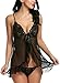 Avidlove Women Lingerie Lace Babydoll V Neck Sleepwear Mesh Chemises Black