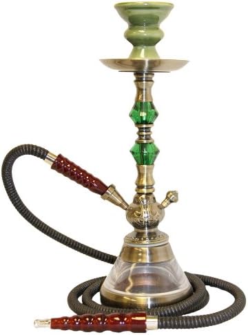 14" Mini Espresso 1-Hose Hookah by Inhale - Rustic Brushed Bronze w/ Green Crystal