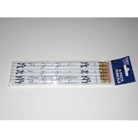 NEW YORK YANKEES Team Logo of 7 Long WOODEN PENCILS NEW YORK YANKEES Team Logo (6 pack) of 7