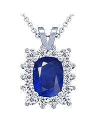 Platinum Cushion Cut Blue Sapphire And Round Diamond Pendant