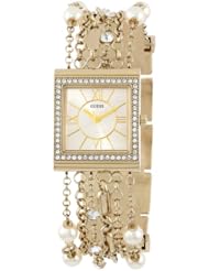 GUESS Womens U0140L2 Pearl Embellished Gold-Tone Bracelet Watch