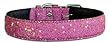 12" Small pink heart leather dog collar