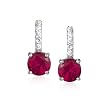 Sterling Silver, Synthetic Ruby, and Cubic Zirconia Round Drop Earrings by Cheline