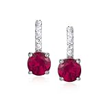 Sterling Silver, Synthetic Ruby, and Cubic Zirconia Round Drop Earrings by Cheline